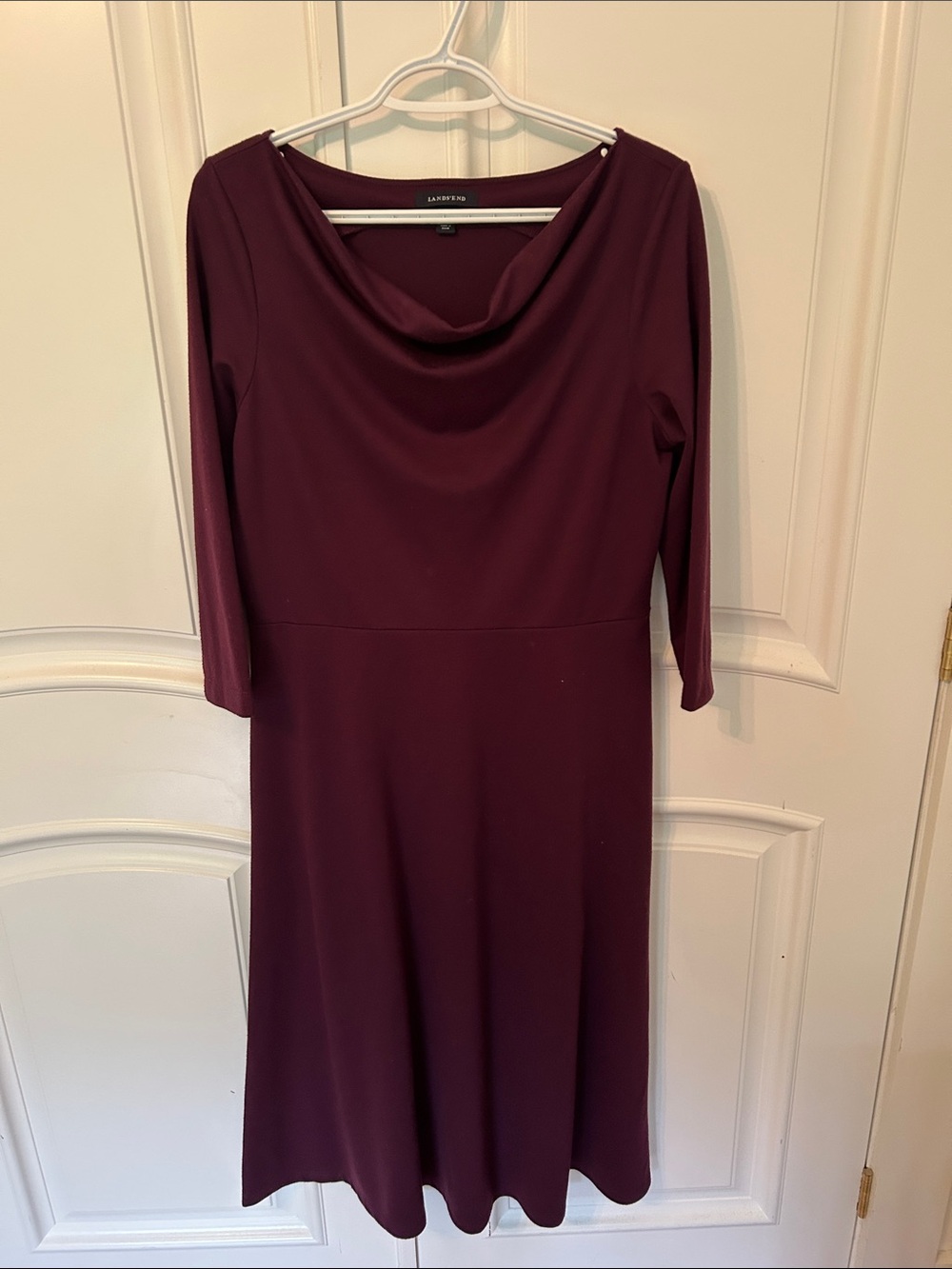 Lands' End Plum Cowl-Neck 3/4 Sleeve Dress